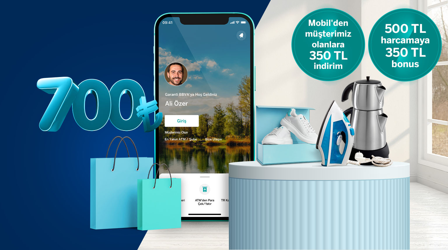 Garanti BBVA Mobil’den müşterimiz olun, A101 Ekstra’dan 350 TL indirim kazanın! Üstelik, Bonus ile 500 TL ve üzeri A101 Ekstra harcamanıza 350 TL bonus fırsatından yararlanın!