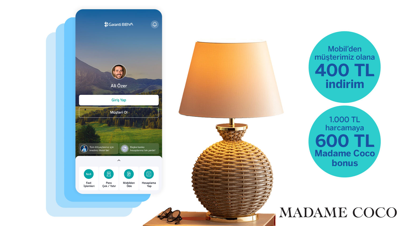 Madame Coco’da 1000 TL'ye varan fırsat! MCOCO400 koduyla Garanti BBVA Mobil’den müşterimiz olun, Madame Coco’da 400 TL indirim kazanın! Üstelik, Bonus ile 1.000 TL Madame Coco harcamanıza 400 TL bonus fırsatından yararlanın!